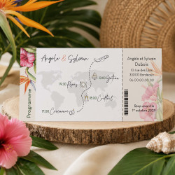 Faire-part mariage personnalisé - Carte d'embarquement Tropicale