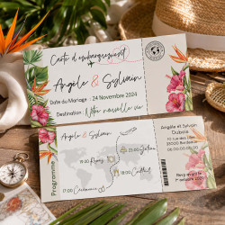 Faire-part mariage personnalisé - Carte d'embarquement Tropicale