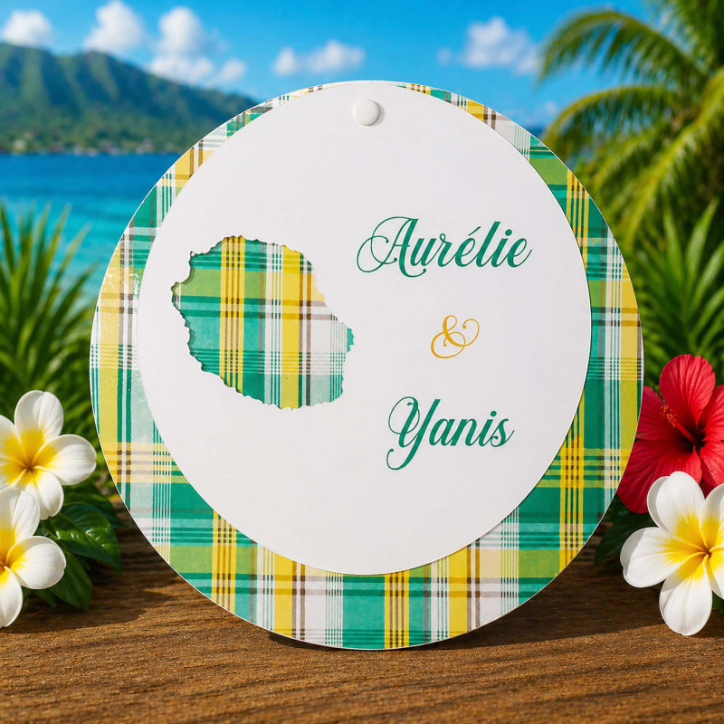 Faire-part mariage rond Madras – La Réunion
