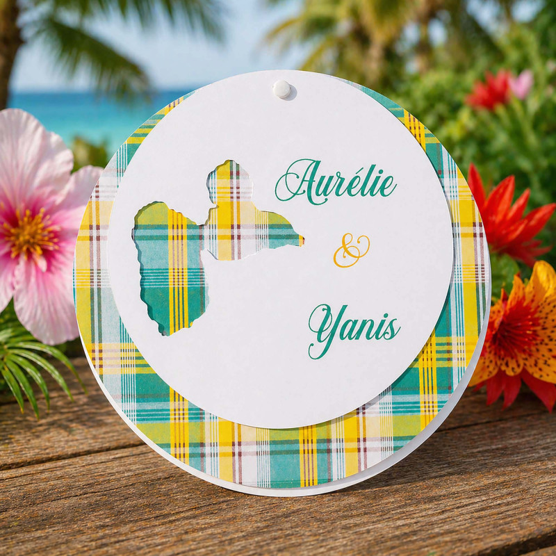 Faire-part mariage rond Madras – Guadeloupe