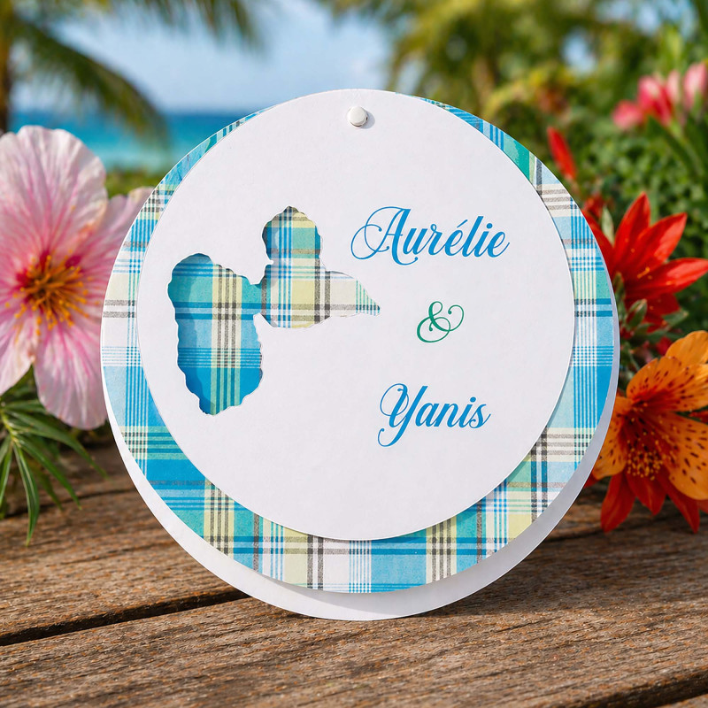 Faire-part mariage rond Madras – Guadeloupe