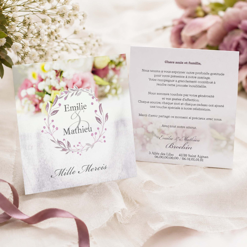 Carte de remerciement personnalisée - Collection Rose Shabby Chic