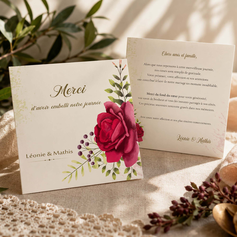Carte de remerciement personnalisée - Collection Jardin de Roses