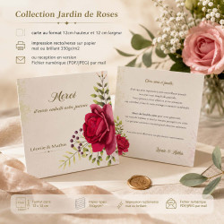 Carte de remerciement personnalisée - Collection Jardin de Roses
