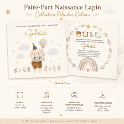 Faire-part naissance Lapin - Collection Peluches Câlines