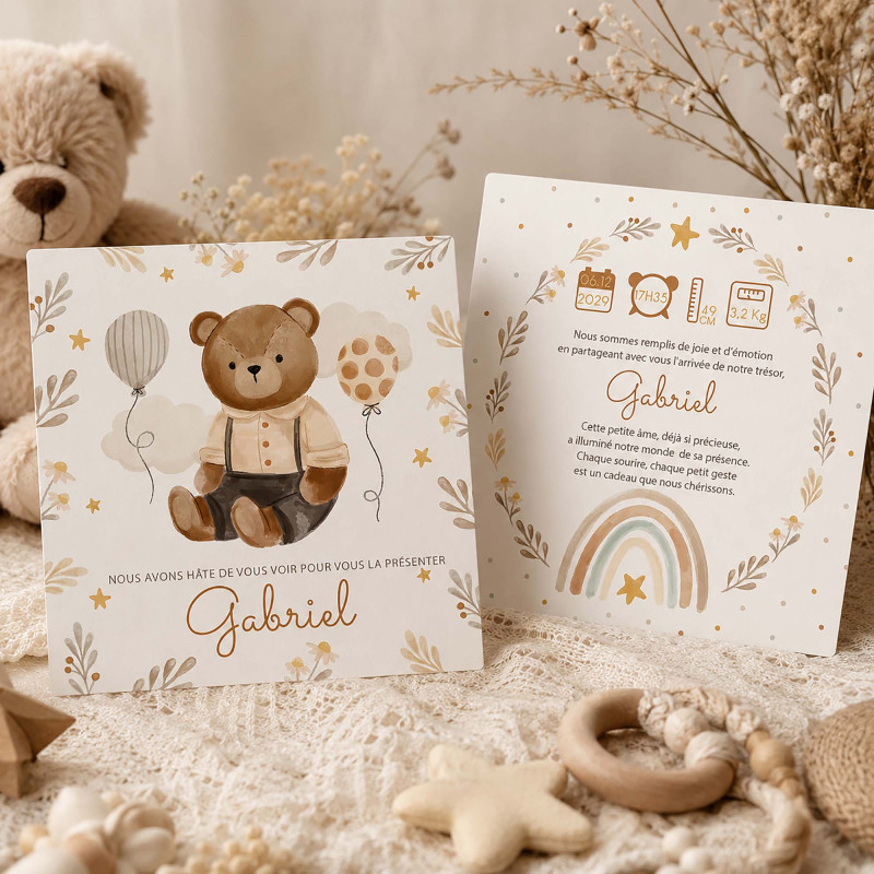 Faire-part naissance Ourson - Collection Peluches Câlines