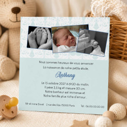 Faire-Part Naissance Arabesque – Bleu ou Rose