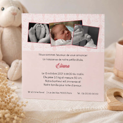 Faire-Part Naissance Arabesque – Bleu ou Rose