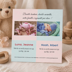 Faire-Part Naissance Jumeaux – Collection Double Bonheur