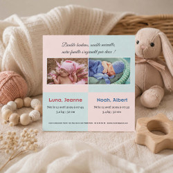 Faire-Part Naissance Jumeaux – Collection Double Bonheur