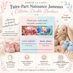 Faire-Part Naissance Jumeaux – Collection Double Bonheur