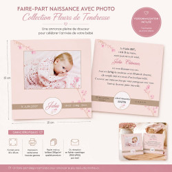 Faire-Part Naissance avec Photo – Collection Fleurs de Tendresse