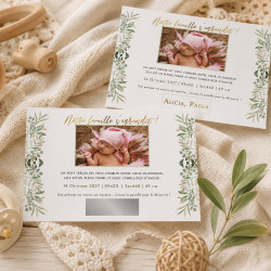 Faire-Part Naissance Feuillage Aquarelle – Collection Secret de Naissance
