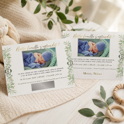 Faire-Part Naissance Feuillage Aquarelle – Collection Secret de Naissance