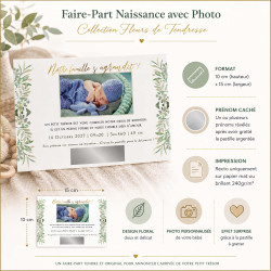 Faire-Part Naissance Feuillage Aquarelle – Collection Secret de Naissance