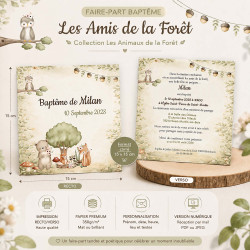 Faire-part baptême Les Amis de la Forêt - Collection Les Animaux de la Forêt