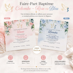 Faire-Part Baptême Colombe – Rose ou Bleu