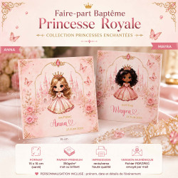 Faire-part Baptême Princesse Royale – Collection Princesses Enchantées