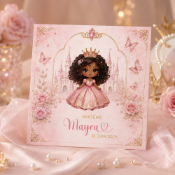 Faire-part Baptême Princesse Royale – Collection Princesses Enchantées