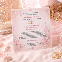 Faire-part Baptême Princesse Royale – Collection Princesses Enchantées