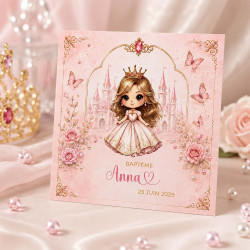 Faire-part Baptême Princesse Royale – Collection Princesses Enchantées