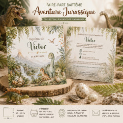 Faire-part Baptême Aventure Jurassique – Collection Le Monde des Dinosaures