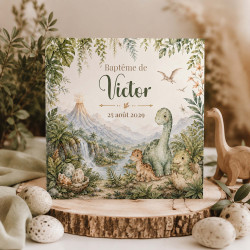 Faire-part Baptême Aventure Jurassique – Collection Le Monde des Dinosaures
