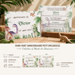 Invitation Anniversaire Petit Diplodocus – Collection Le Monde des Dinosaures