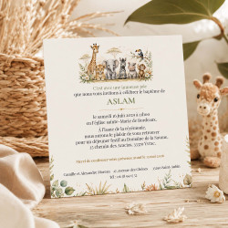 Faire-part Baptême Le Royaume de la Savane – Collection Les Amis de la Savane