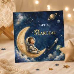 Faire-part baptême Petit Astronaute – Collection La tête dans les étoiles