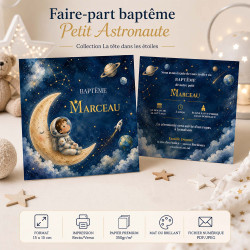 Faire-part baptême Petit Astronaute – Collection La tête dans les étoiles