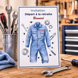 Invitation départ retraite mécanicien – Carte combinaison personnalisée