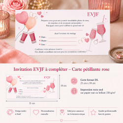 Invitation EVJF à compléter – Carte pétillante rose