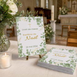 Livret de messe baptême personnalisé – Collection Eucalyptus