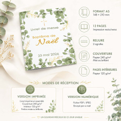 Livret de messe baptême personnalisé – Collection Eucalyptus