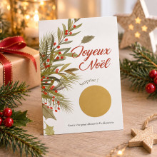 Carte à gratter Noël personnalisée – Message surprise Houx & Feuillage