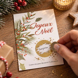 Carte à gratter Noël personnalisée – Message surprise Houx & Feuillage