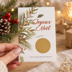 Carte à gratter Noël personnalisée – Message surprise Houx & Feuillage