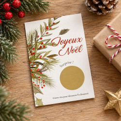 Carte à gratter Noël personnalisée – Message surprise Houx & Feuillage