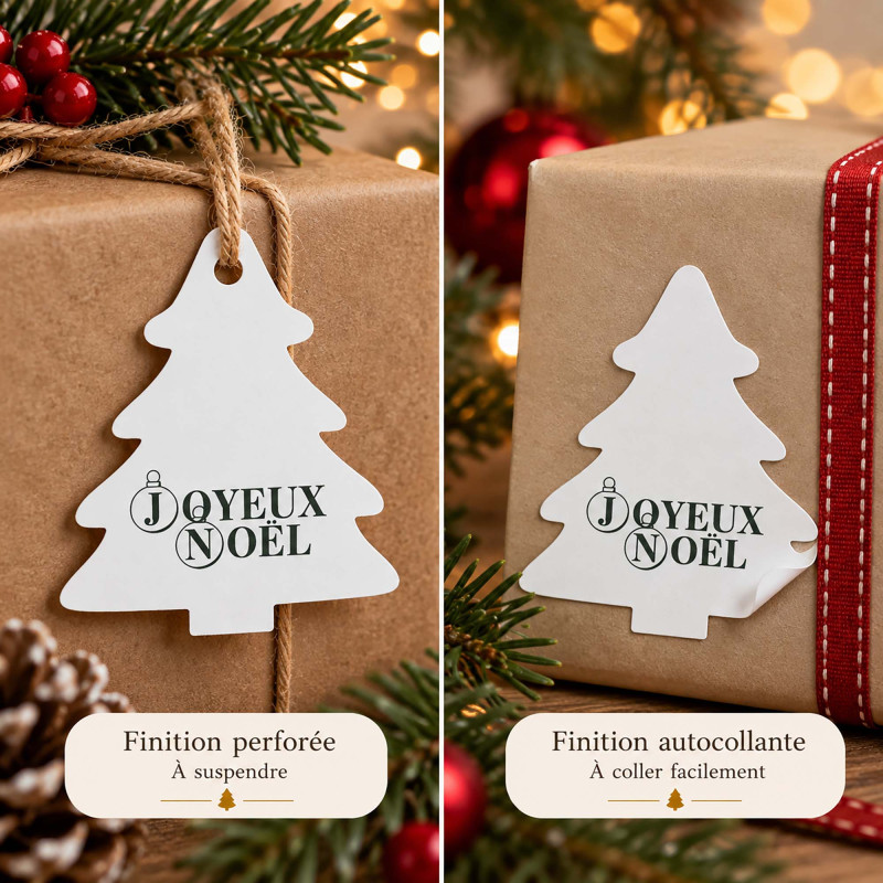 Étiquette ou sticker sapin de Noël blanc – Joyeux Noël