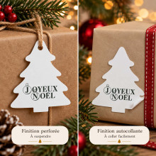 Étiquette ou sticker sapin de Noël blanc – Joyeux Noël