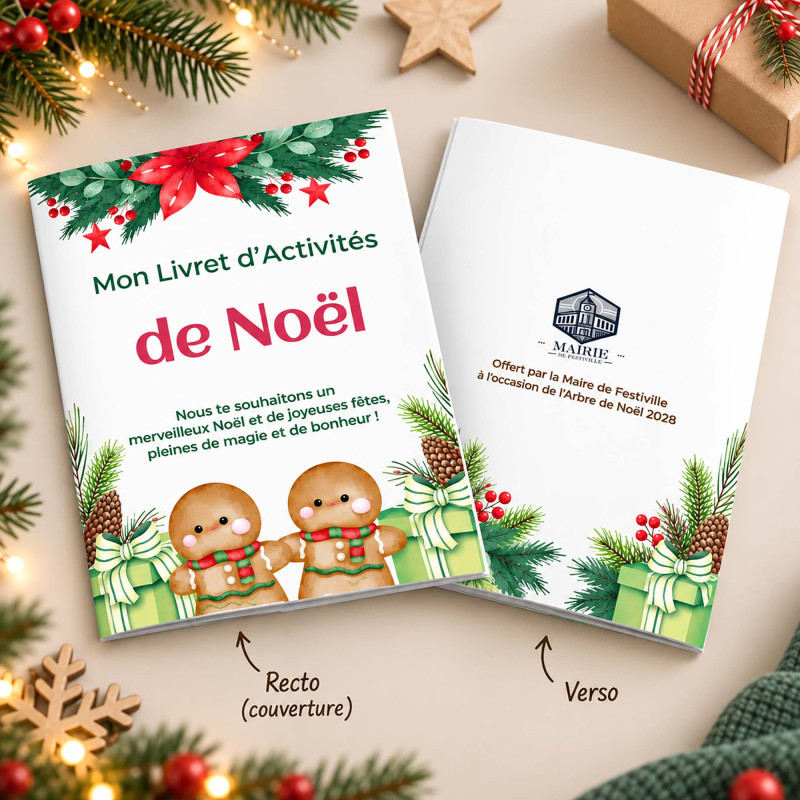 Livret d’activités de Noël Pro – Bonhomme Pain d’Épice – Dès 100 ex.