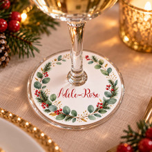 Marque-place pied de verre personnalisé – Noël Botanique