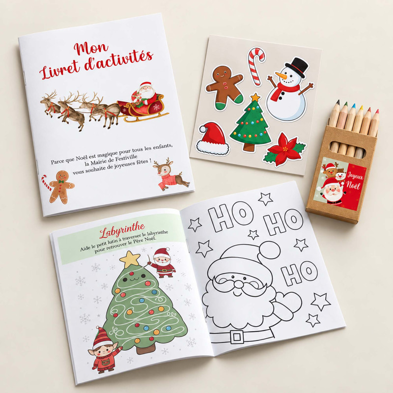 Livret d’activités de Noël Pro – Traîneau du Père Noël – Dès 100 ex.