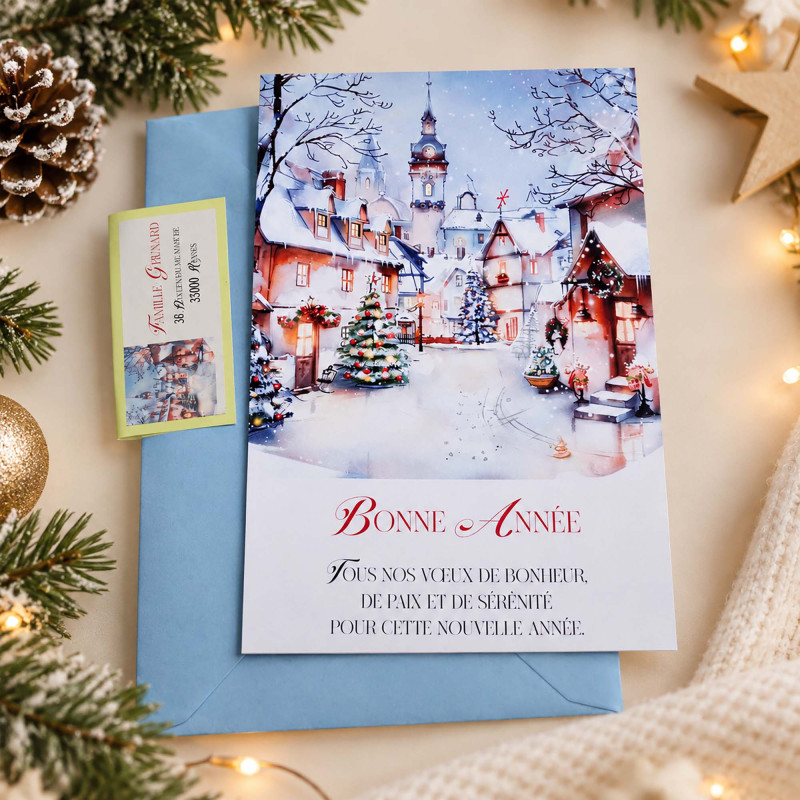 Carte de vœux personnalisée – Village de Noël