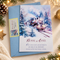 Carte de vœux Bonne Année personnalisée – Train d’Hiver