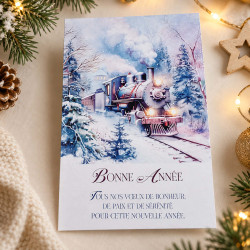 Carte de vœux Bonne Année personnalisée – Train d’Hiver