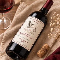 Étiquette bouteille vin annonce naissance – La Cigogne