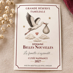 Étiquette bouteille vin annonce naissance – La Cigogne