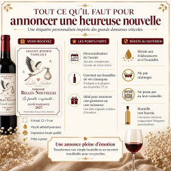 Étiquette bouteille vin annonce naissance – La Cigogne